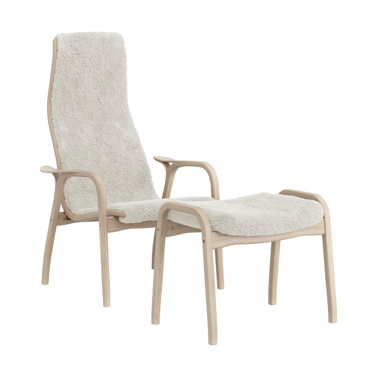 Swedese Lamino fauteuil en voetenbank wit gepigmenteerd / schapenvacht Off white (gebroken wit)