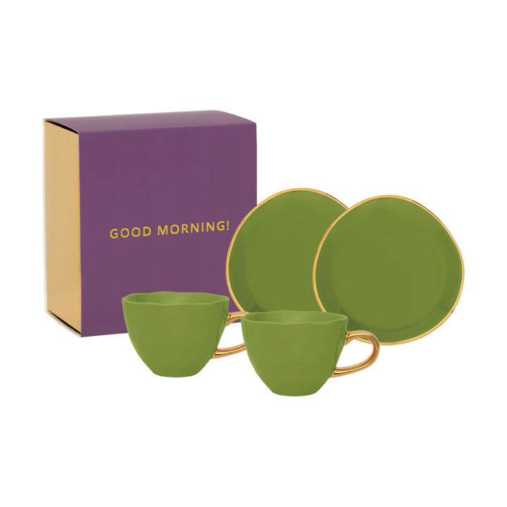 Good Morning geschenkset Cappuccino mok & schotel 2-pack - Evergreen sprig - URBAN NATURE CULTURE