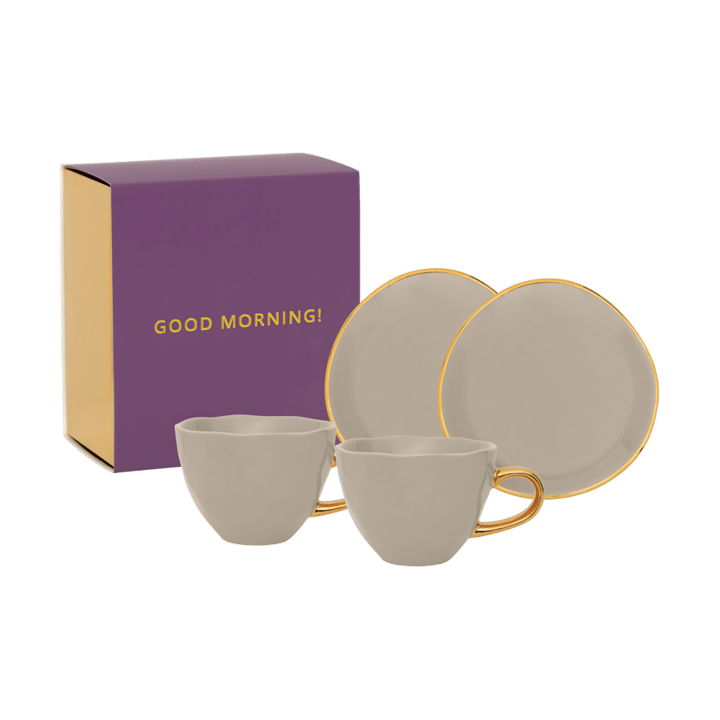 Good Morning geschenkset Cappuccino mok & schotel 2-pack - Gray morn - URBAN NATURE CULTURE