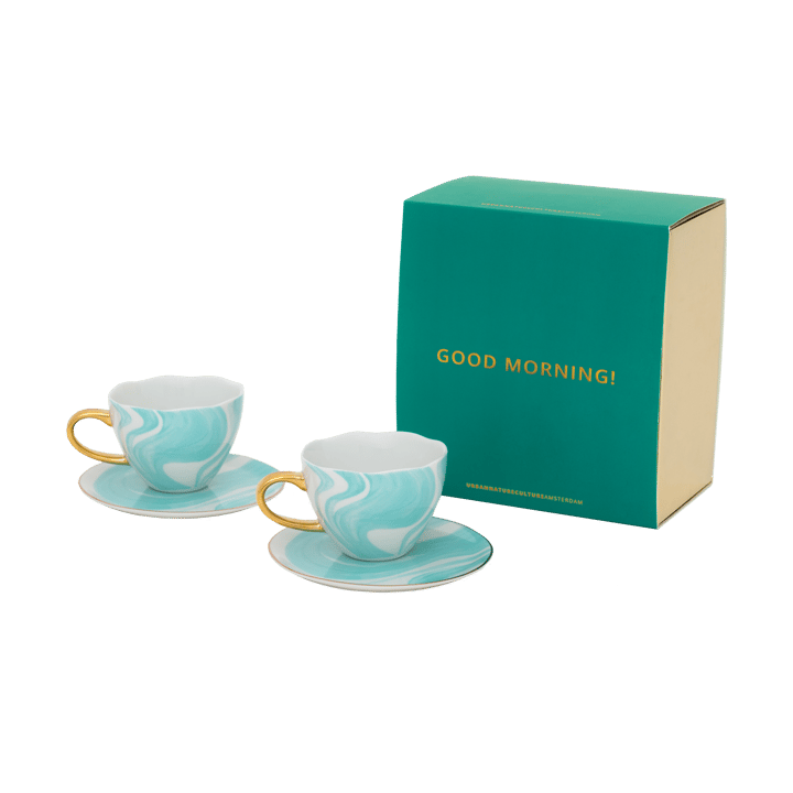 Good Morning geschenkset Cappuccino mok & schotel 2-pack - Valuri emerald green - URBAN NATURE CULTURE