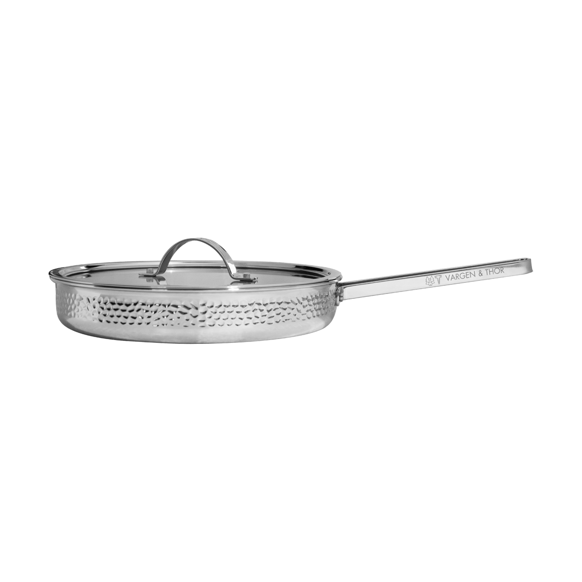 Vargen & Thor Model M1 gehamerde braadpan Ø28 cm Chroom met deksel