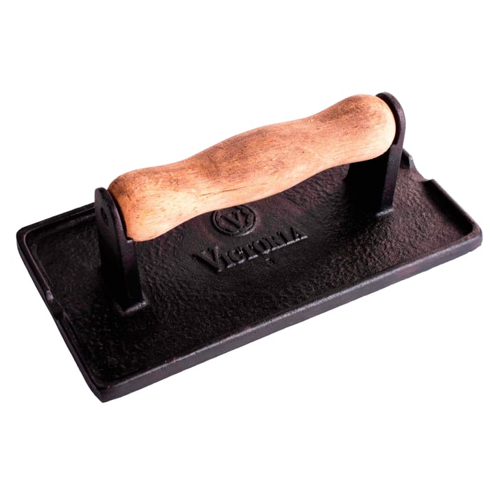 Bacon- en grillpers gietijzer met houten handvat - 21x11 cm - Victoria