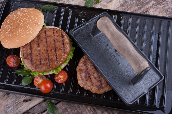 Bacon- en grillpers gietijzer met houten handvat - 21x11 cm - Victoria