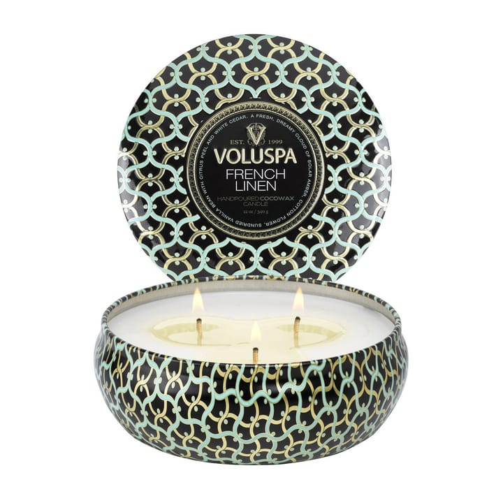 Maison Noir 3-wick Tin geurkaars 40 uur, French Linen Voluspa