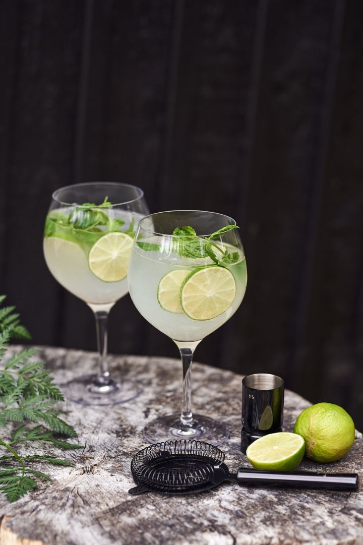 Een feestelijke tip voor het kreeftenfeest is om de gasten een Gin Tonic te serveren in elegante glazen van Orrefors.